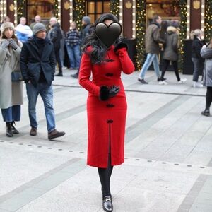 Zara Red Midi Dress with Black Trim